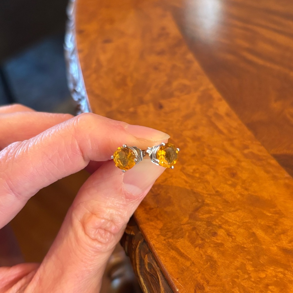 Citrine Stirling Silver Stud Earrings